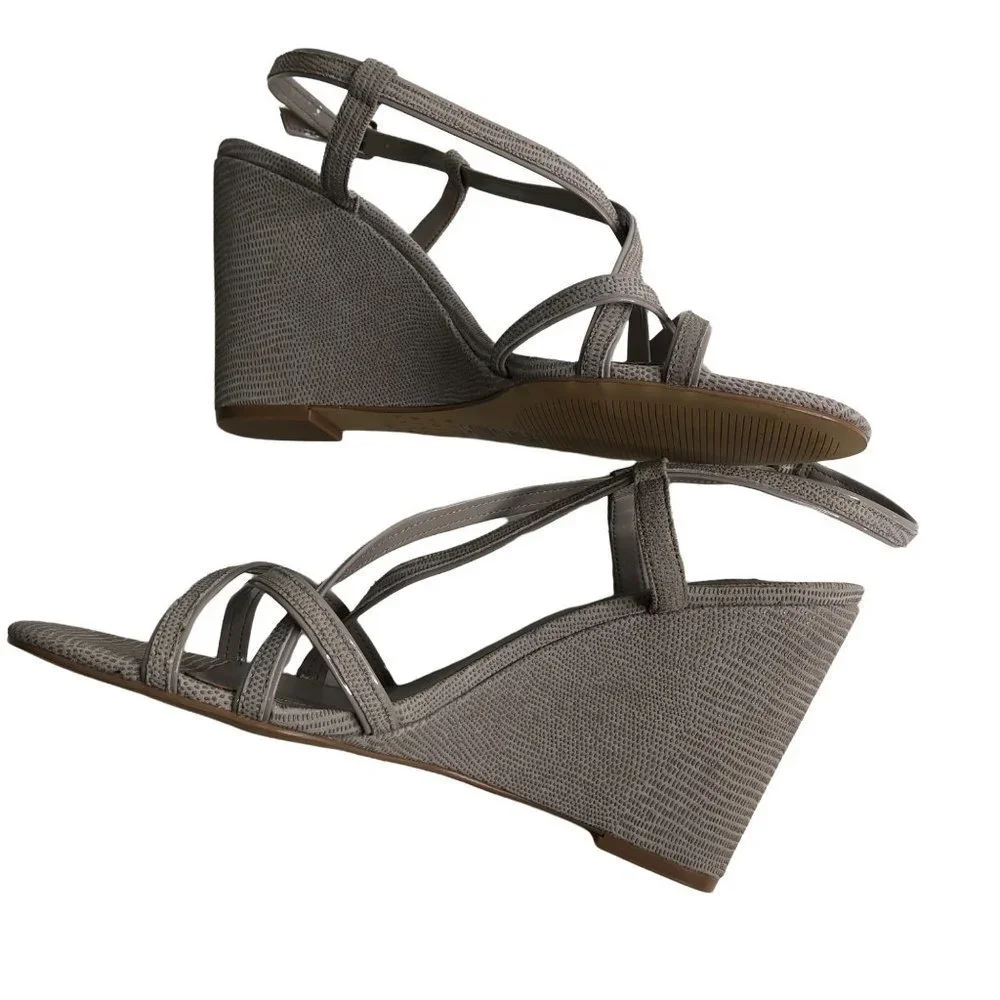WHITE‎ HOUSE BLACK MARKET SILVER WEDGE STRAPPY SANDALS sz 10 new